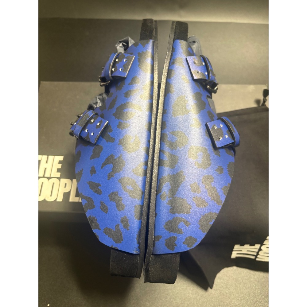 The Kooples NEW Leopard Print Slides Sandals Buckle Accents Blue Black FR 45/U11 - Picture 4 of 9